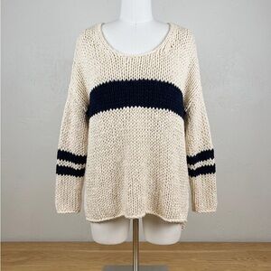 Free People Cream Scoop-Neck Sweater with Navy Stripes